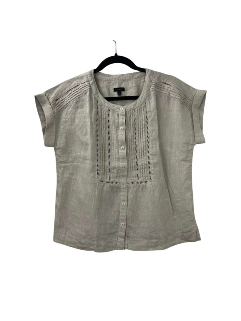 Talbots Women's S 100% Linen Blouse Beige Pintuck Lace Trim Button Down Top NWT - Picture 10 of 16